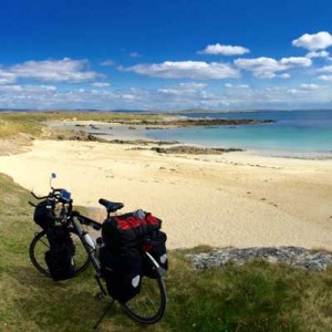 Bike rental break at a pristine beach in Ireland